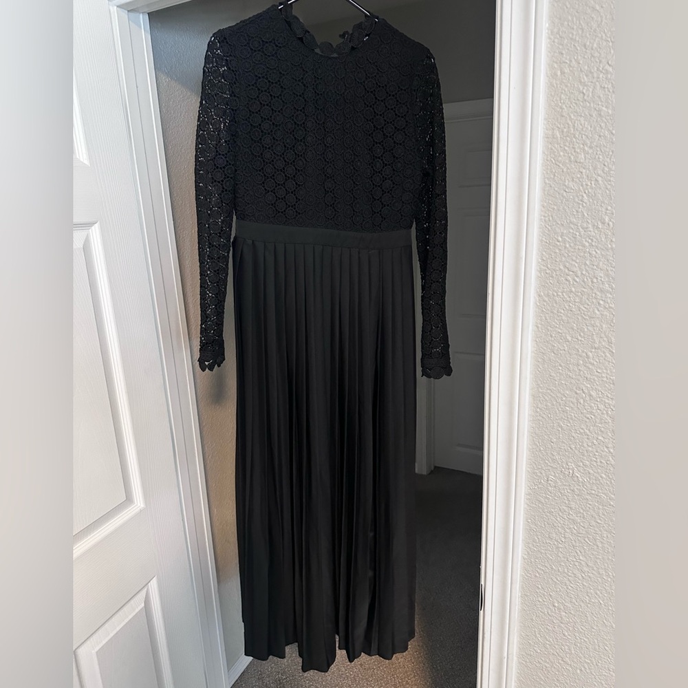 Black Pleated Gown with Bishop Sleeves